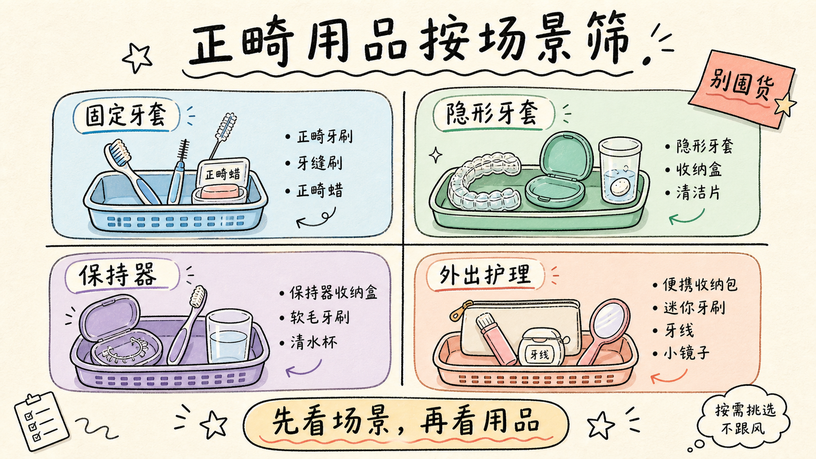 正畸护理用品按场景筛手账图